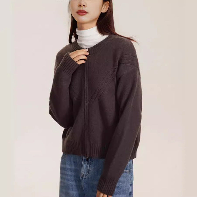 Damen kuschelige Strickjacke mit modernem Reißverschluss und feinem Strukturdesign Heidi-Mode