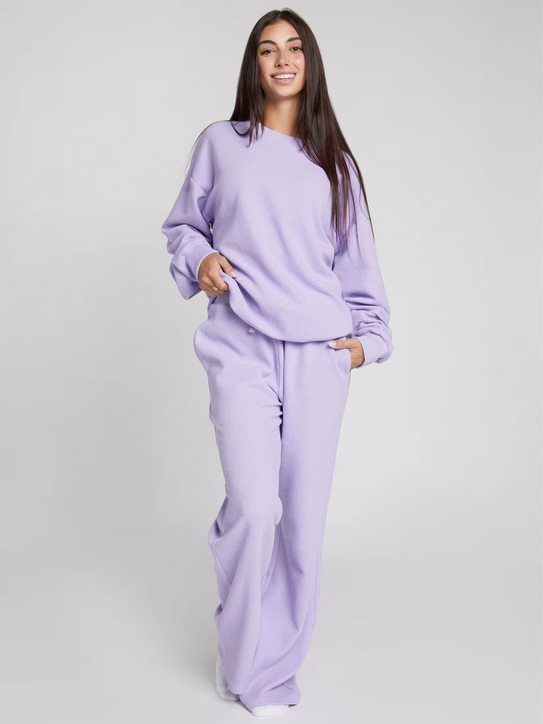 Damen Bequemer Waffelstruktur Pullover mit lässigem Schnitt Heidi-Mode