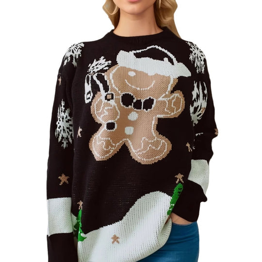 Damen Weihnachtspullover mit festlichem Lebkuchenmotivat Heidi-Mode