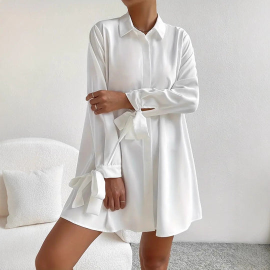 Damen Hemdblusenkleid mit eleganten Bändern an den Ärmeln Heidi-Mode