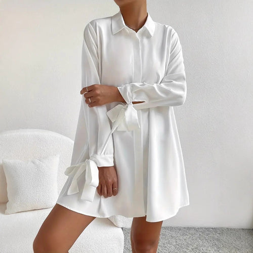 Damen Hemdblusenkleid mit eleganten Bändern an den Ärmeln Heidi-Mode