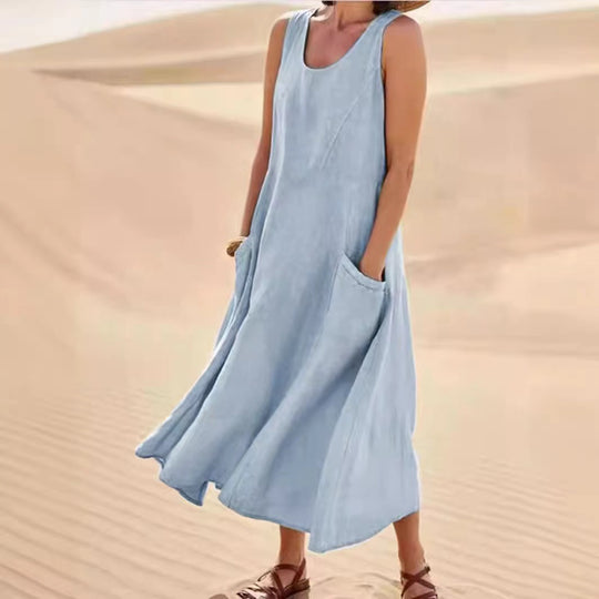 Damen Sommerliches Maxi-Kleid mit praktischen Taschen und lässigem Schnitt Heidi-Mode