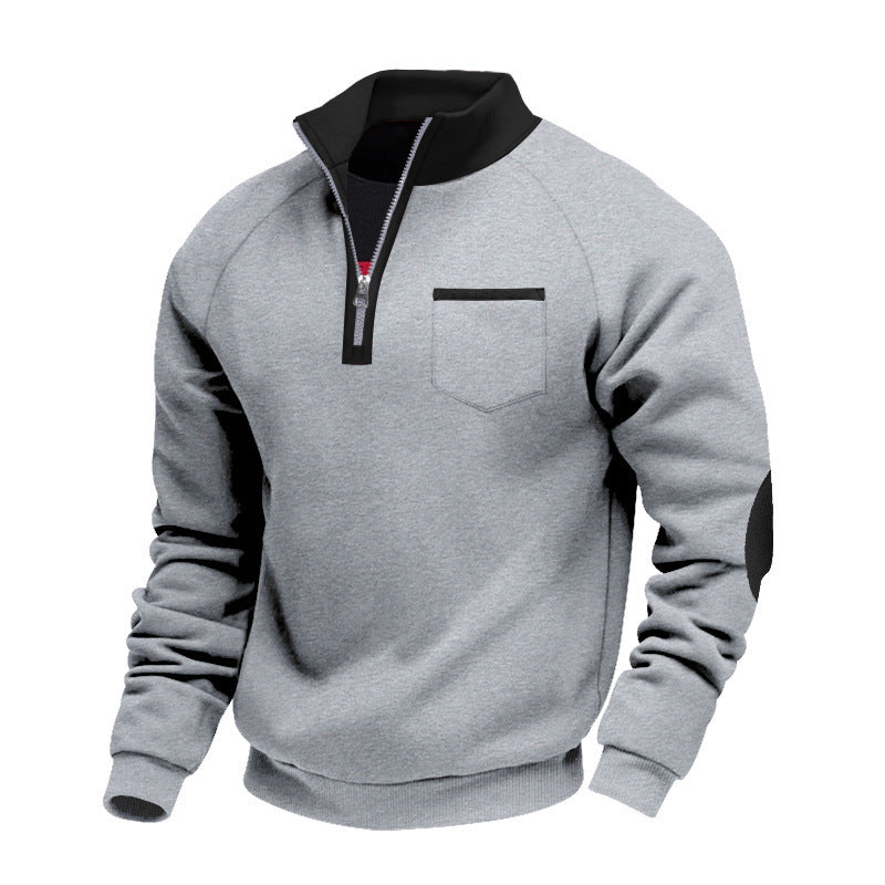 Herren Sweatshirt mit Stehkragen und praktischen Taschen Heidi-Mode