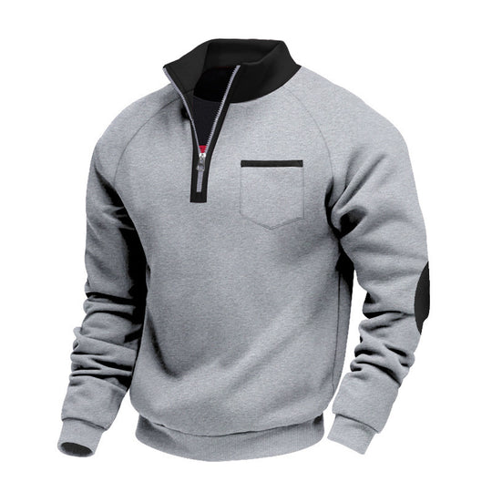 Herren Sweatshirt mit Stehkragen und praktischen Taschen Heidi-Mode