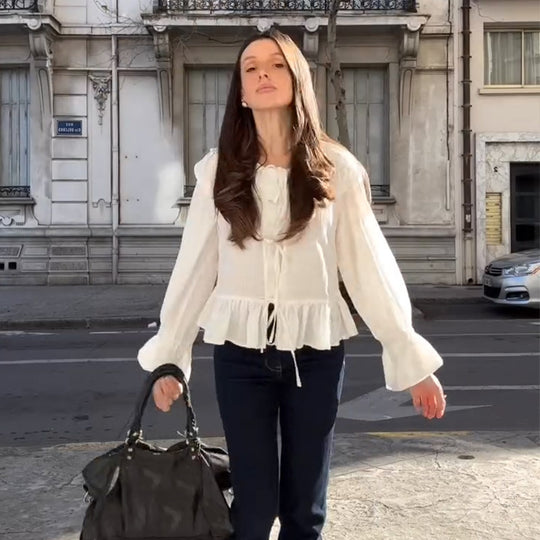 Damen Bluse mit voluminösen Ärmeln und elastischem Bund Heidi-Mode