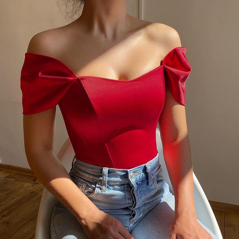 Damen Elegantes Off-Shoulder Oberteil mit Puffärmeln Heidi-Mode