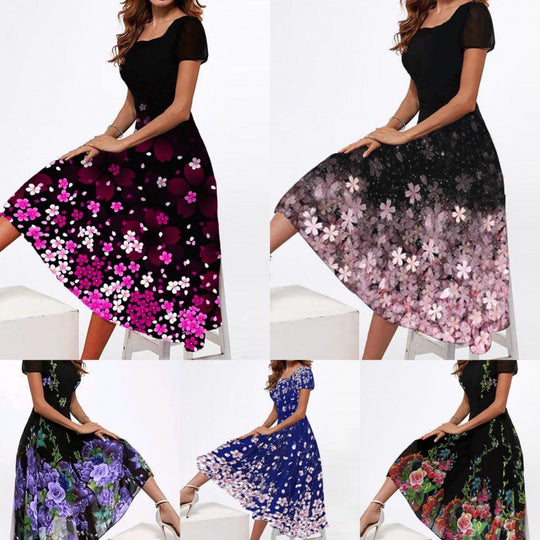 Damen Elegantes Midi-Kleid mit floralem Druck und schwingendem Saum Heidi-Mode