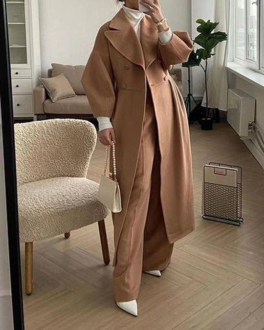 Damen eleganter Trenchcoat mit hohem Schlitz und Puffärmeln Heidi-Mode