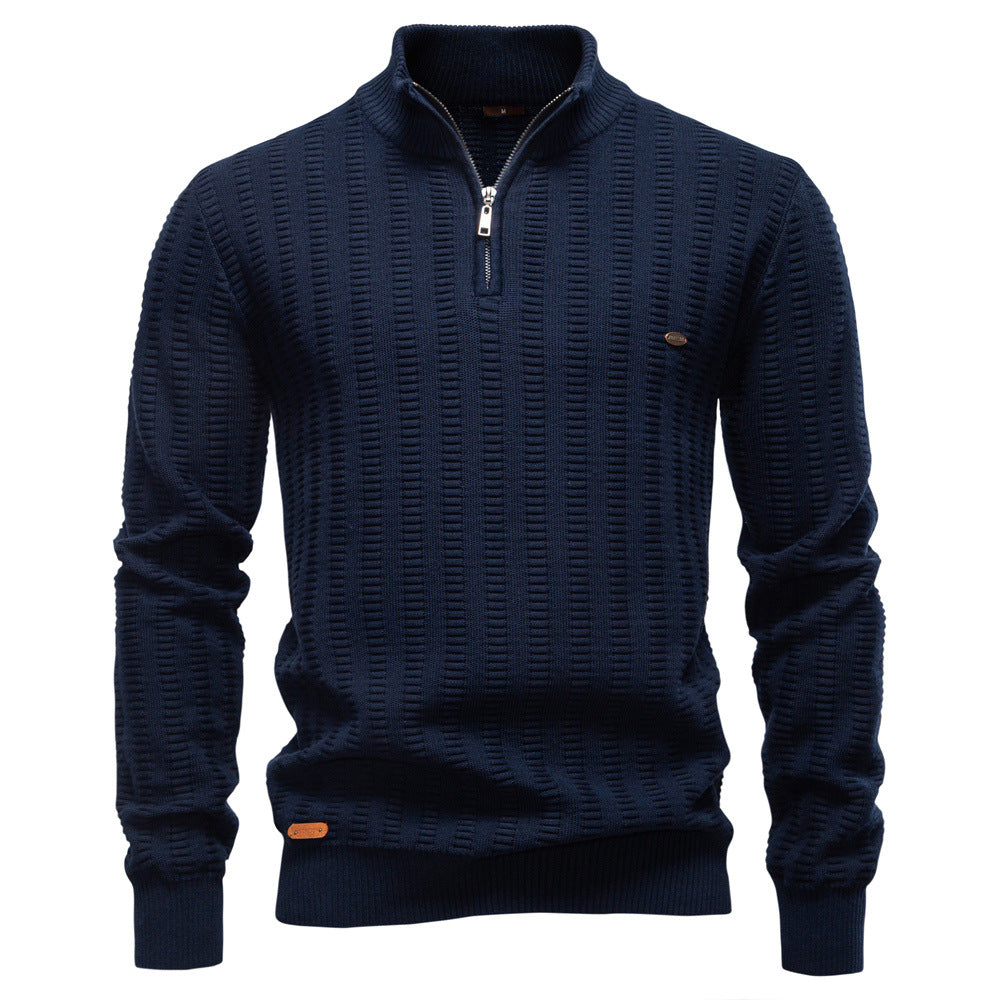 Herren Pullover mit strukturiertem Design und halbem Reißverschluss Heidi-Mode
