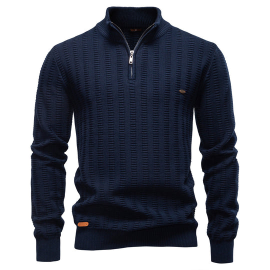 Herren Pullover mit strukturiertem Design und halbem Reißverschluss Heidi-Mode