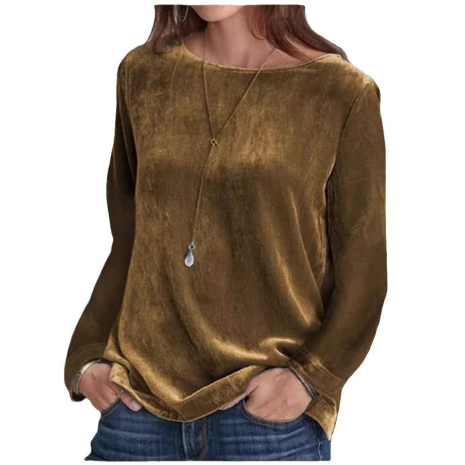 Damen Langarmbluse mit weichem Fleece und modischem Rundhalsausschnitt Heidi-Mode