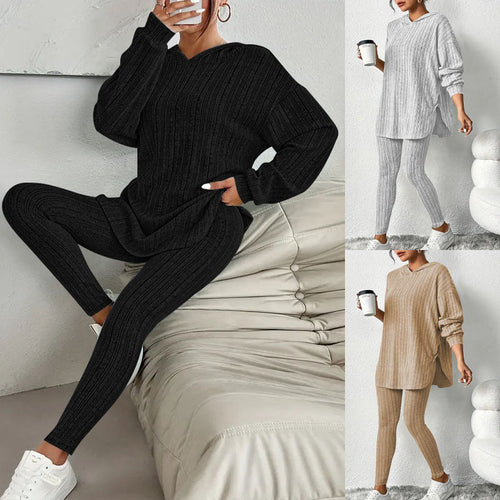 Damen Leggings-Set mit strukturiertem Langarmoberteil und bequemer Passform Heidi-Mode