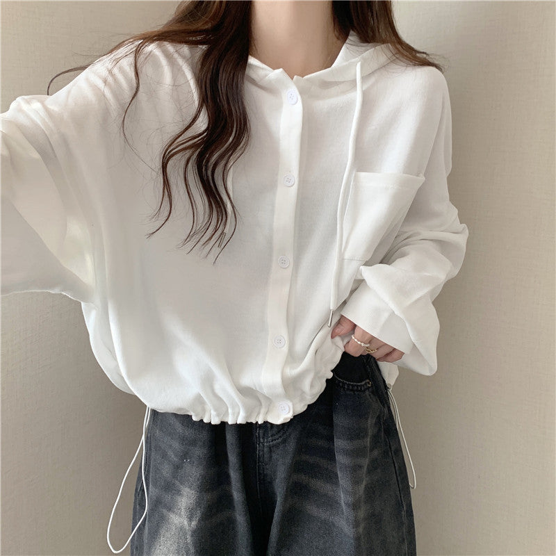 Femme Freizeit Button-Up Hoodie mit verstellbarem Kordelzug Heidi-Mode