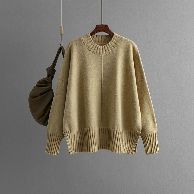 Damen Oversized Strickpullover mit Rippenbund Heidi-Mode