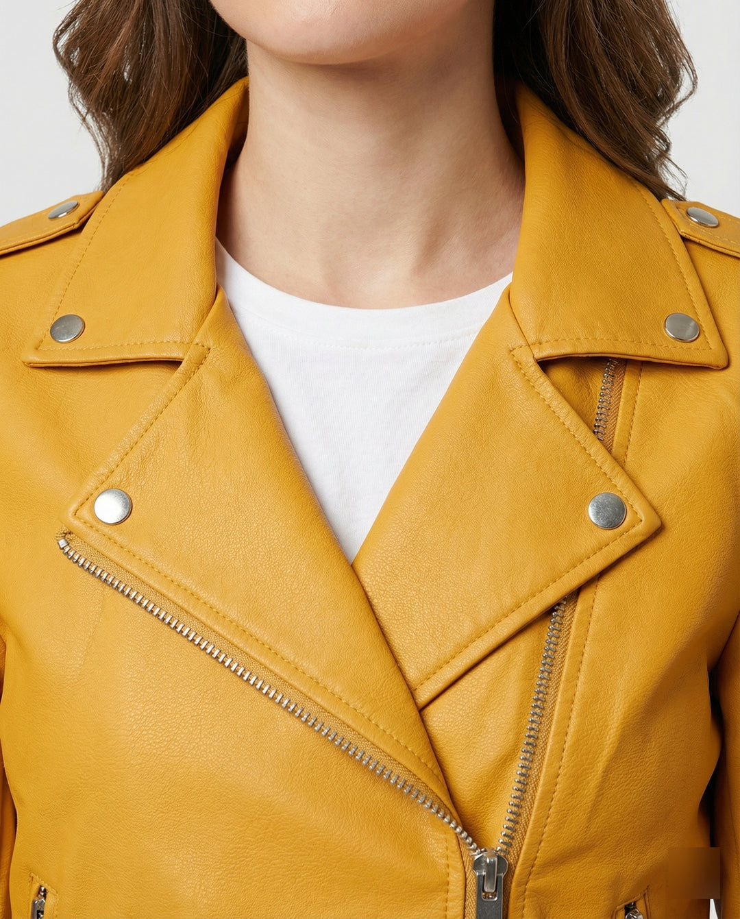 Damen Kunstleder Bikerjacke tailliert geschnitten