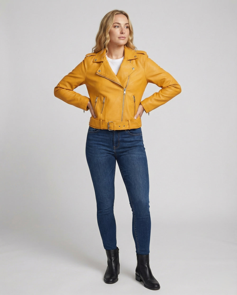 Damen Kunstleder Bikerjacke tailliert geschnitten