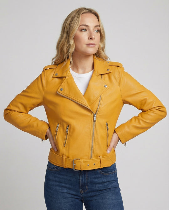 Damen Kunstleder Bikerjacke tailliert geschnitten