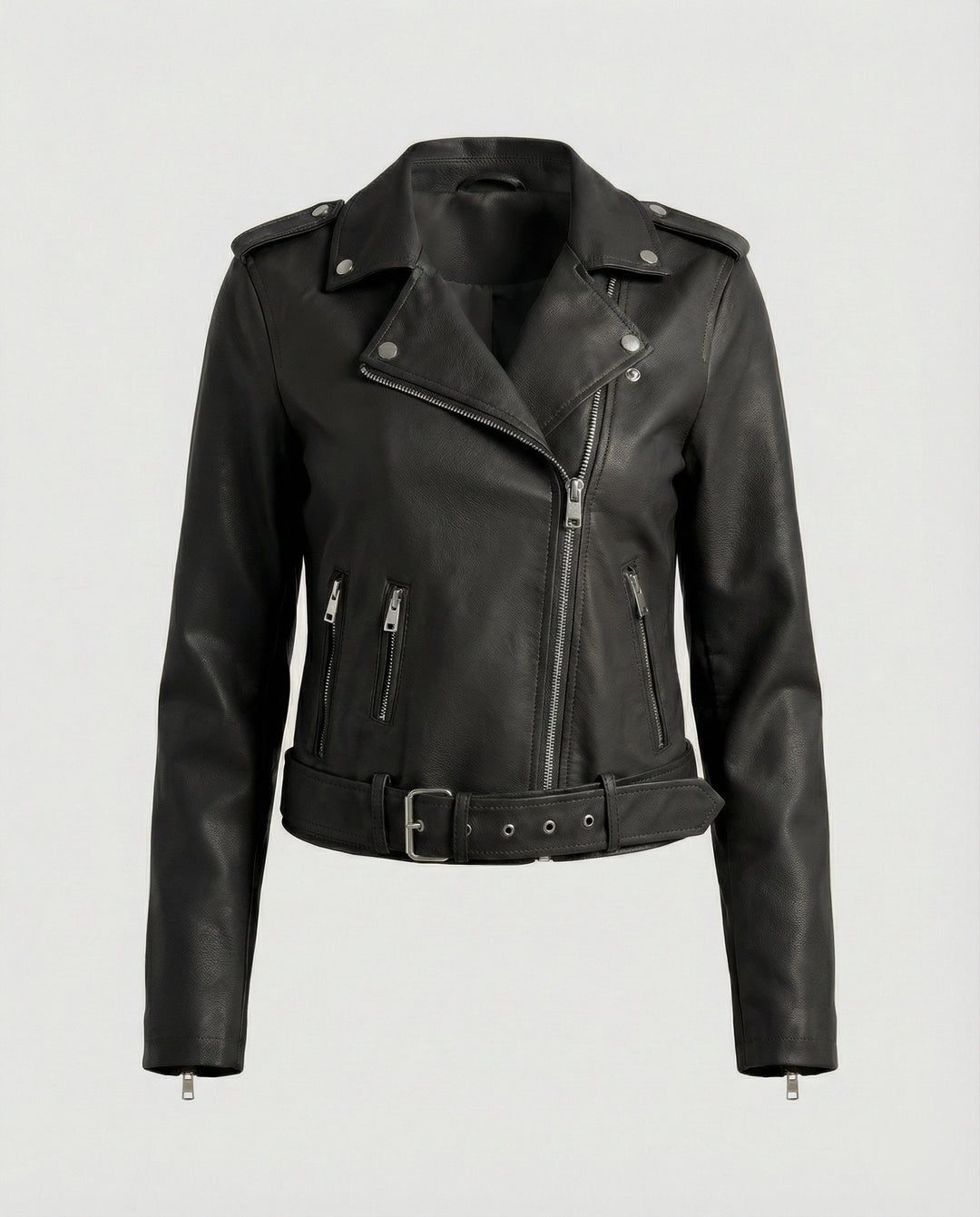 Damen Kunstleder Bikerjacke tailliert geschnitten