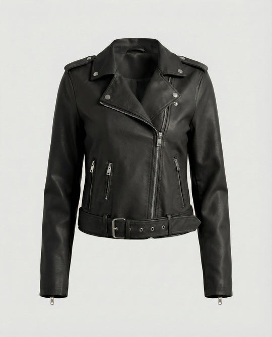 Damen Kunstleder Bikerjacke tailliert geschnitten