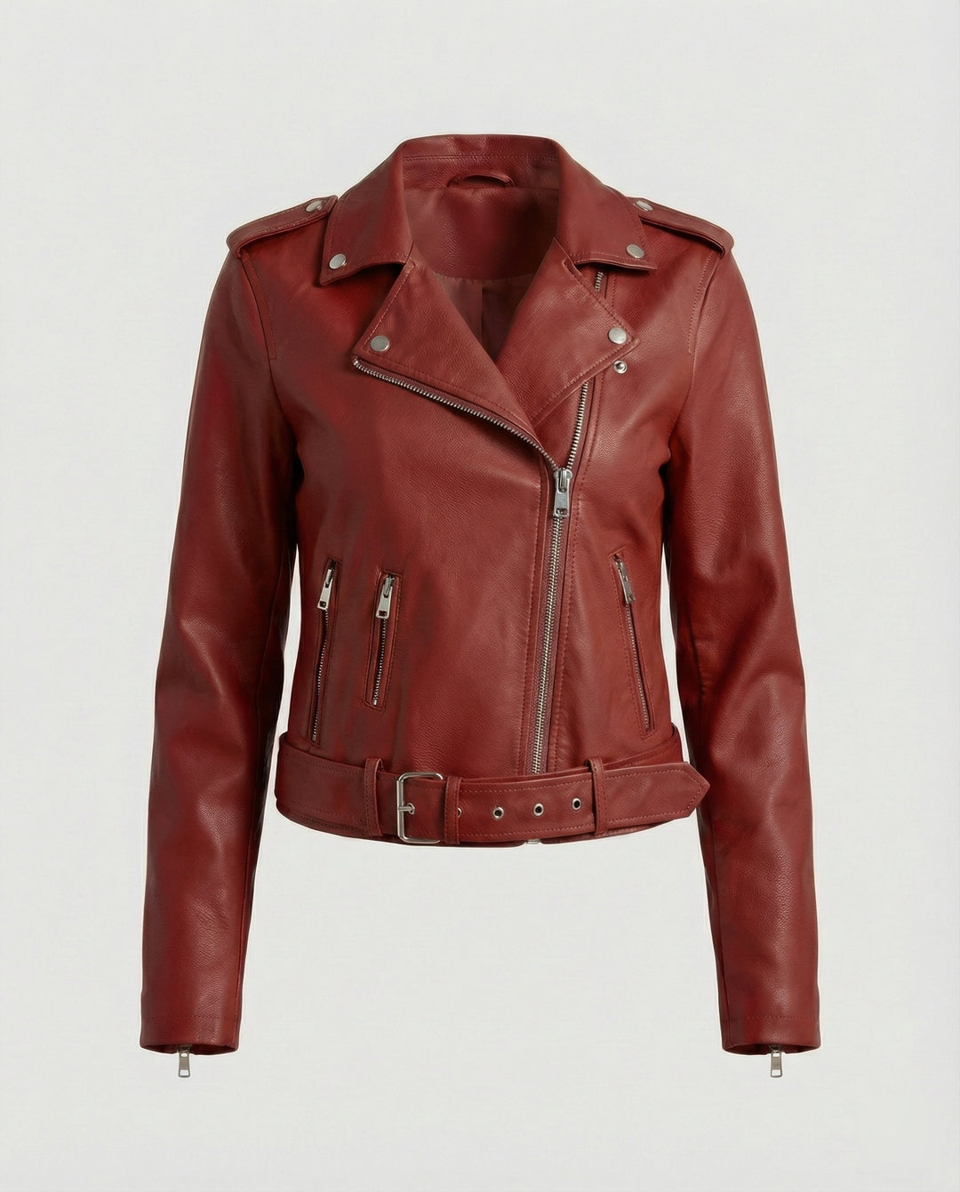 Damen Kunstleder Bikerjacke tailliert geschnitten