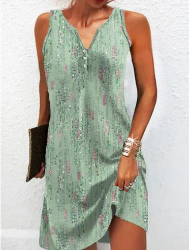 Damen, lässiges Sommerkleid mit V-Ausschnitt und asymmetrischem Saum Heidi-Mode