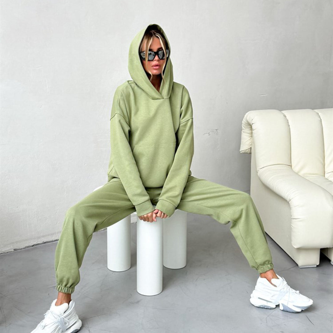 Damen Bequemes Hoodie-Trainingsanzug-Set mit elastischen Bündchen Heidi-Mode