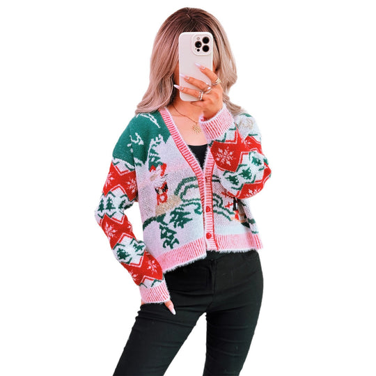 Damen Strickjacke im festlichen Design mit Weihnachtsmotiven Heidi-Mode