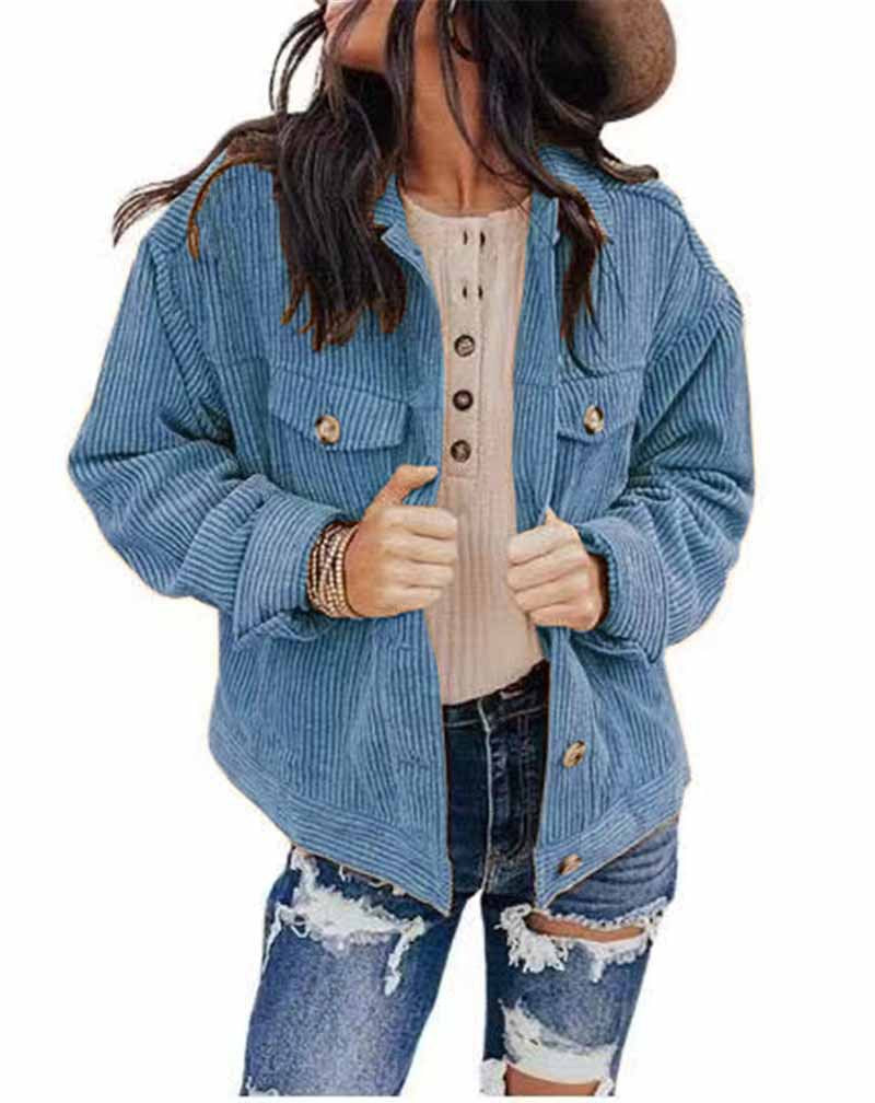 Damen lässige Kordjacke im Oversized-Schnitt mit Knopfdetails Heidi-Mode