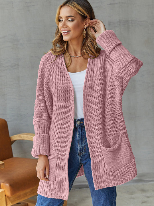 Damen gestrickter Cardigan mit großzügigen Taschen und strukturiertem Design Heidi-Mode