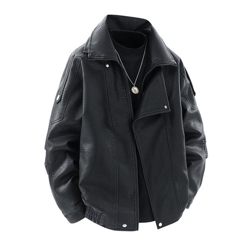 Damen modische Kunstlederjacke mit hohem Kragen und praktischen Seitentaschen Heidi-Mode