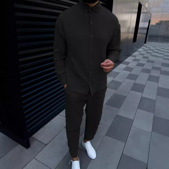 Herren Freizeithemd mit strukturiertem Stoff und elegantem Kragen Heidi-Mode