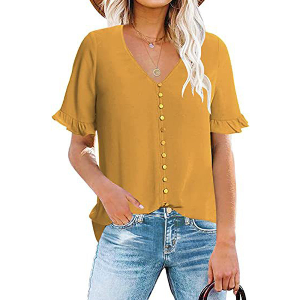 Damen Leichtes V-Ausschnitt Blusentop mit Rüschendetails Heidi-Mode