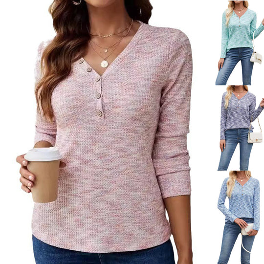 Damen Langarmshirt mit Knopfleiste Heidi-Mode