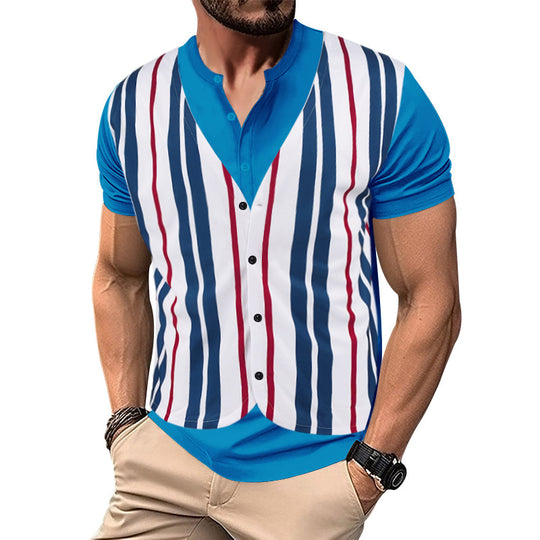 Herren Kurzarm-Henley-Shirt mit gestreiftem Design und modernem Schnitt Heidi-Mode