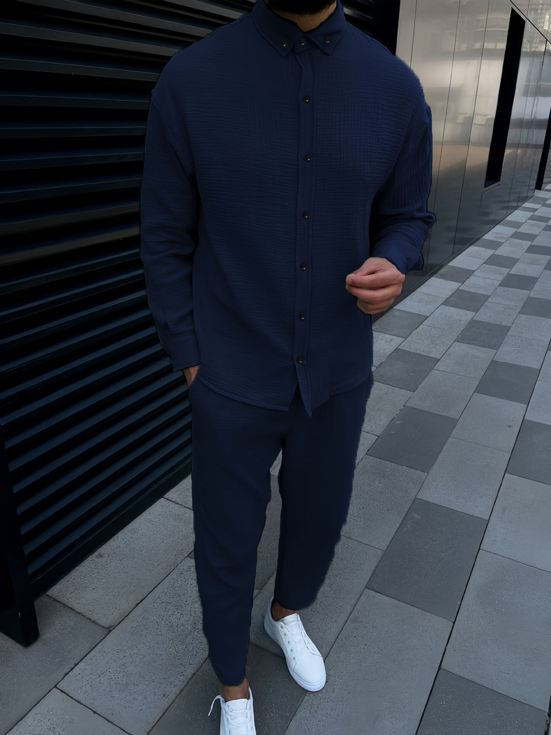 Herren Freizeithemd mit strukturiertem Stoff und elegantem Kragen Heidi-Mode