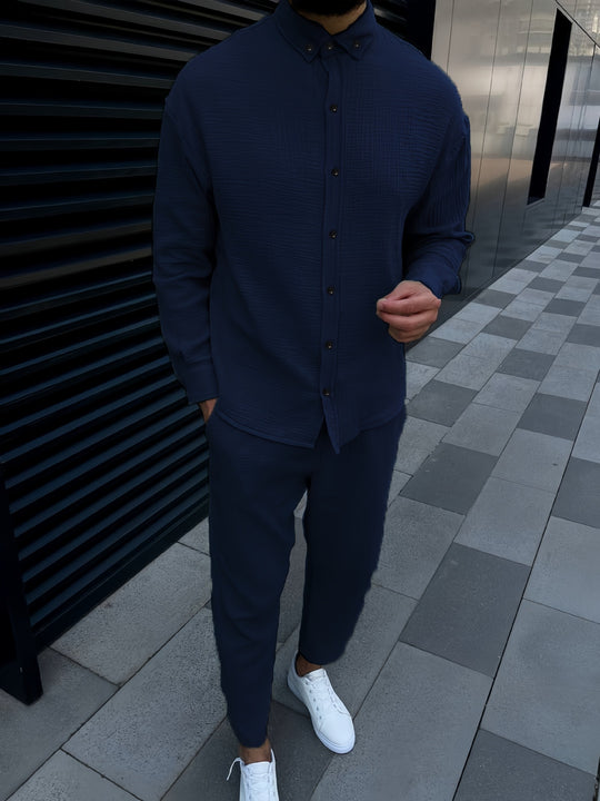 Herren Freizeithemd mit strukturiertem Stoff und elegantem Kragen Heidi-Mode