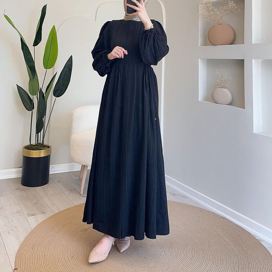 Damen Maxikleid mit strukturiertem Design und Puffärmeln Heidi-Mode