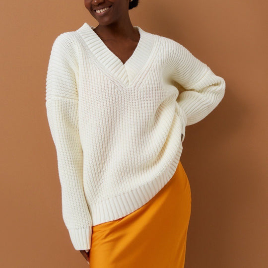 Damen Pullover mit V-Ausschnitt und lockerer Passform Heidi-Mode