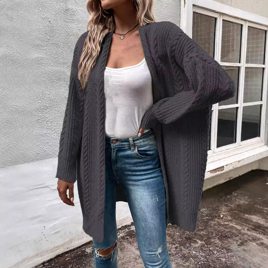 Damen Grobstrick Cardigan mit weitem Schnitt und strukturierter Optik Heidi-Mode