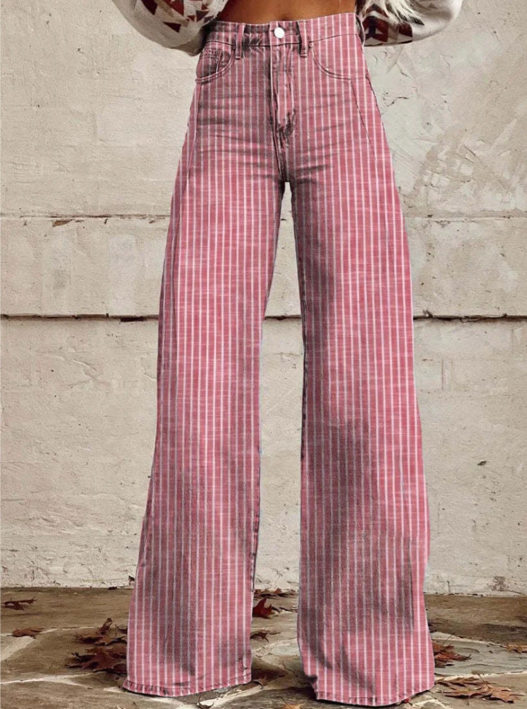 Damen Hoch geschnittene Wide-Leg Jeans mit moderner Streifenoptik Heidi-Mode