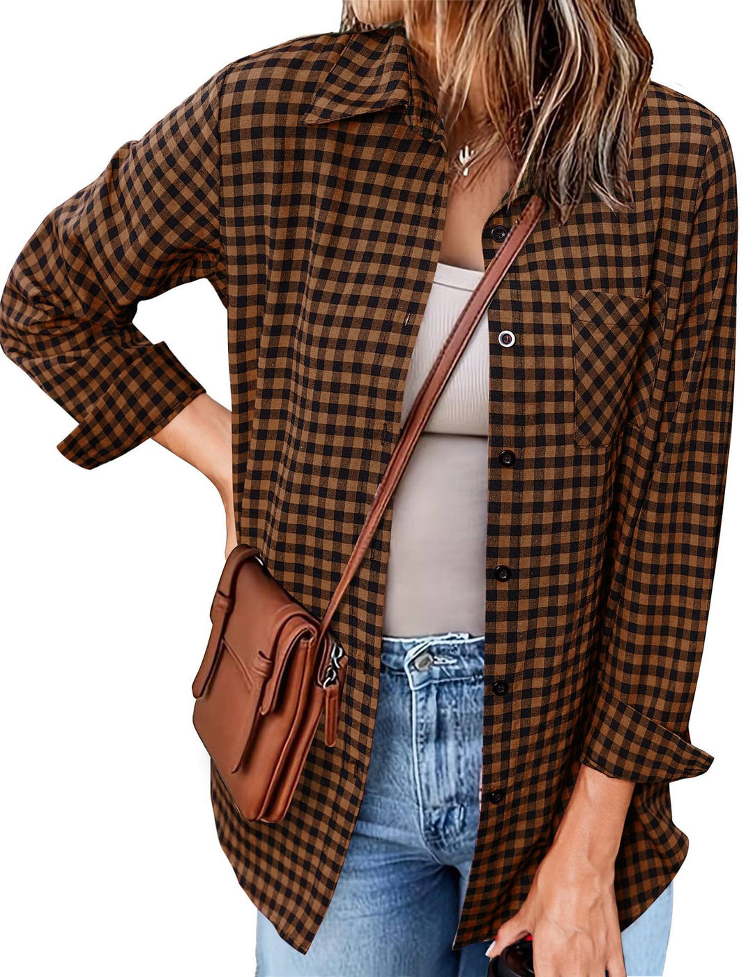 Femme Button-Up Gingham Check Shirt Heidi-Mode