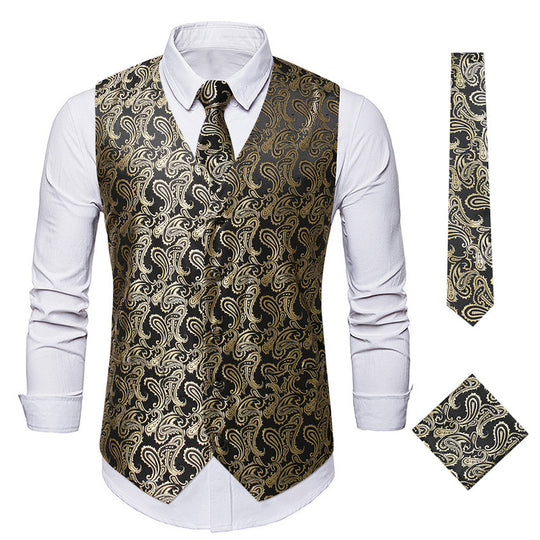 Herren elegante Anzugweste mit eleganten Paisley-Muster und passendem Zubehör Heidi-Mode