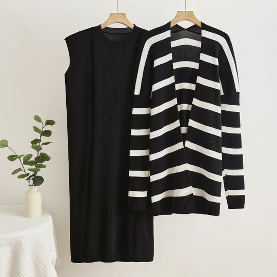 Damen elegantes und modulares Strickkleid mit lässiger Strickjacke Heidi-Mode