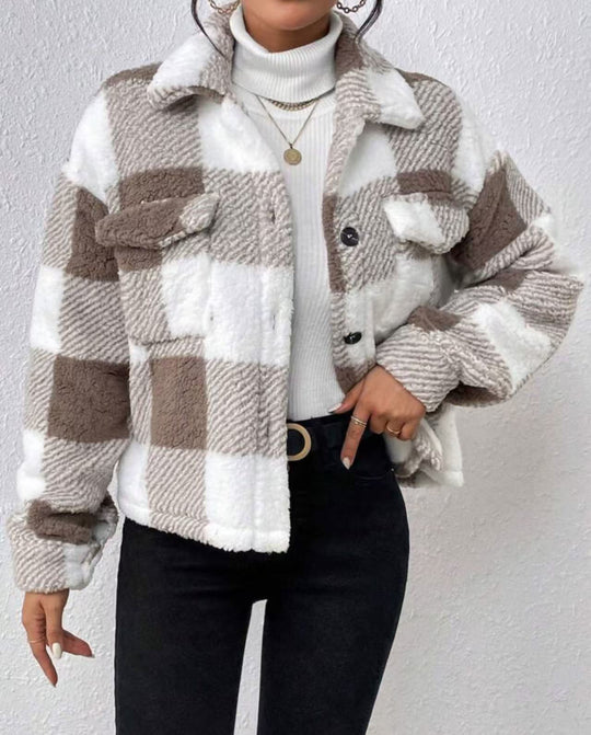 Damen Kuschelige Karojacke mit Umlegekragen Heidi-Mode
