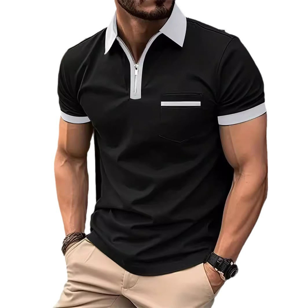 Herren Polo-Shirt mit Reißverschluss und Brusttasche Heidi-Mode
