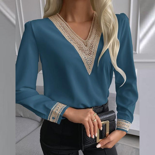 Damen elegante Bluse mit Spitzenbesatz Heidi-Mode