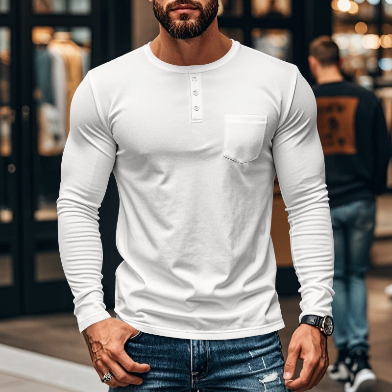 Herren Langarmshirt mit Knopfleiste und Brusttasche Heidi-Mode