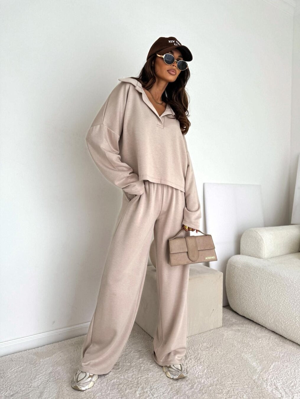 Damen lässiger Poloshirt-Jumpsuit mit Hohem Kragen und lockerem Schnitt Heidi-Mode