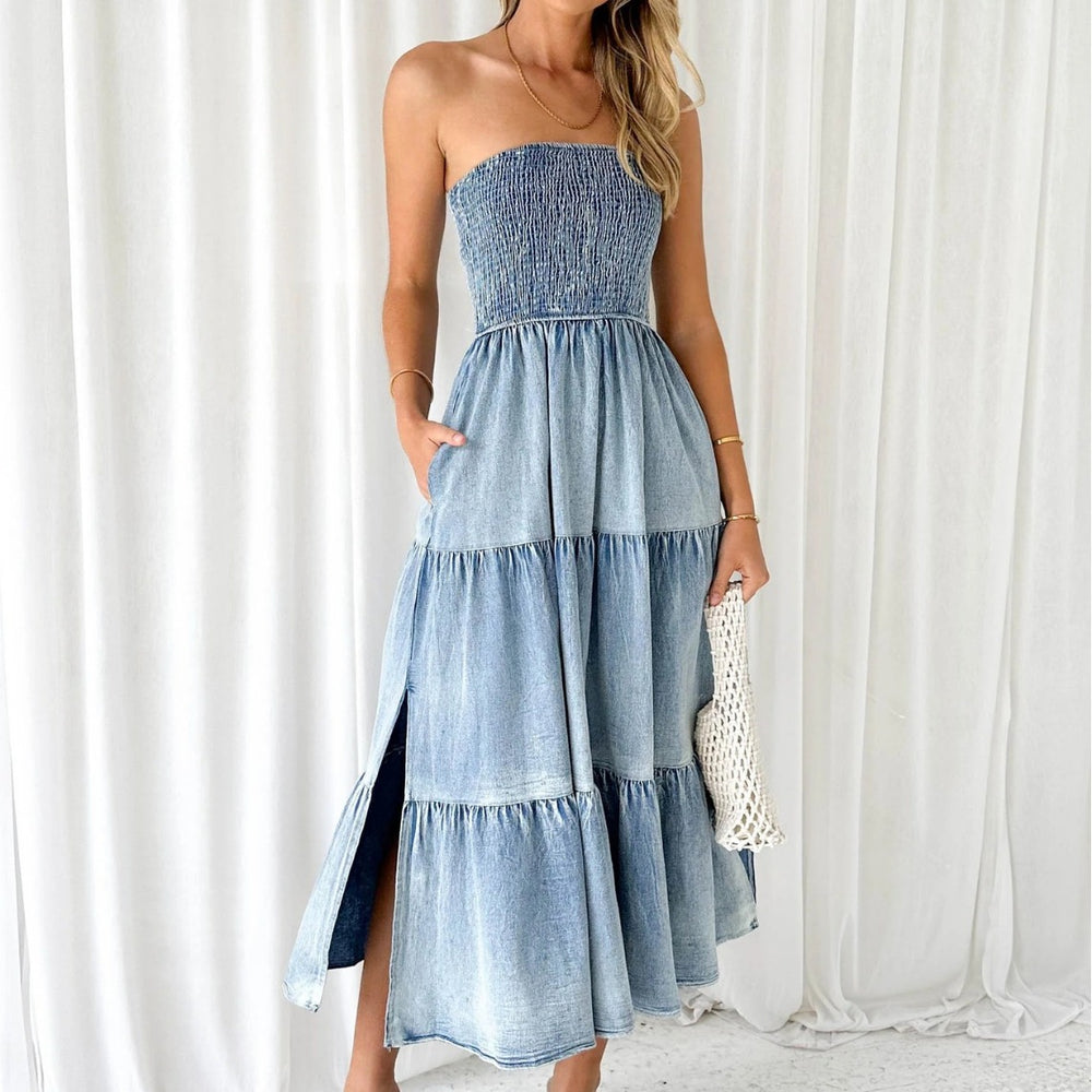 Damen Maxi Kleid mit strukturierter Oberpartie und weit schwingendem Rock Heidi-Mode