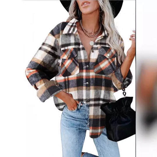 Damen Karobluse mit aufgesetzten Taschen und modernem Schnitt Heidi-Mode